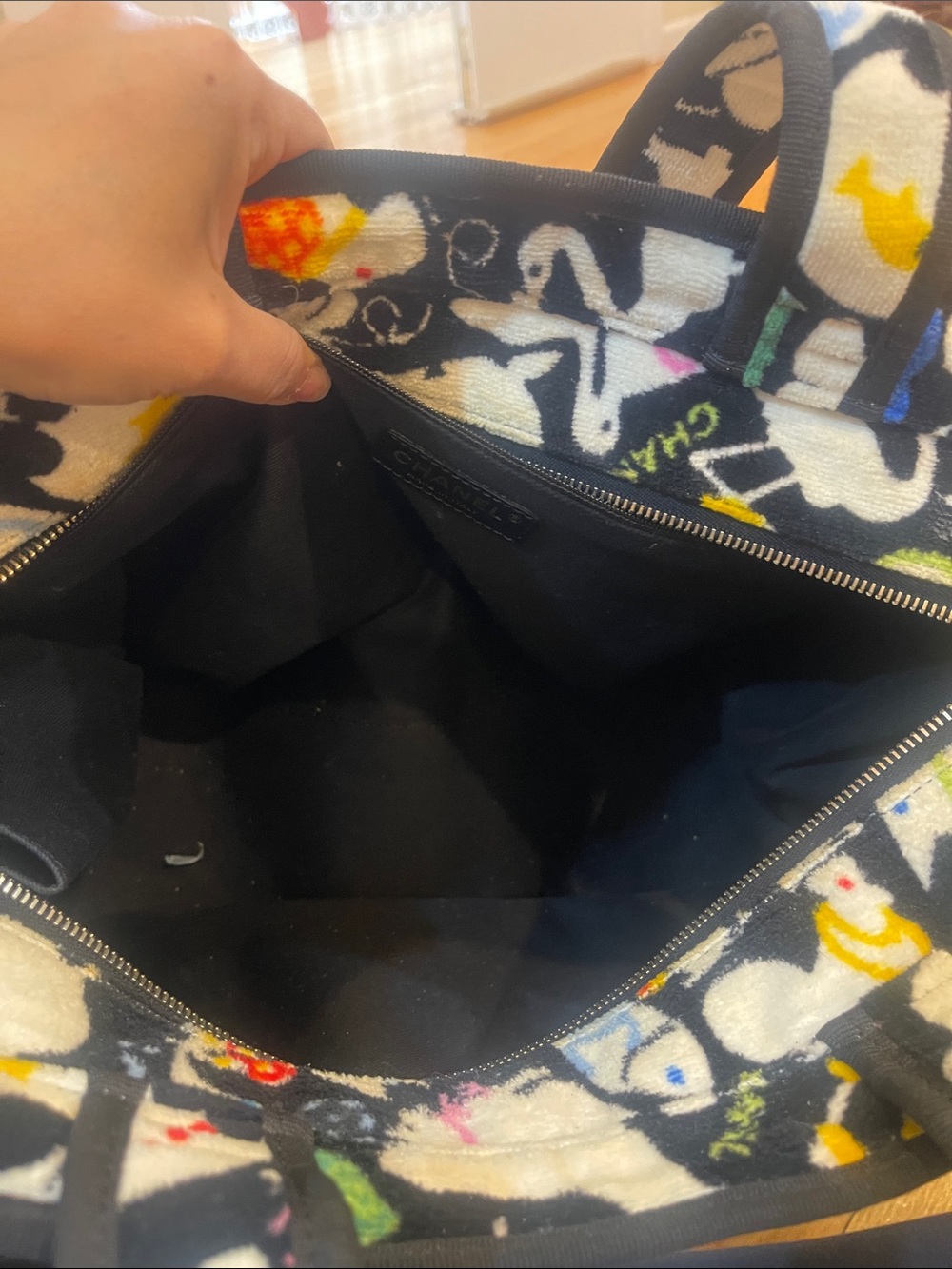CHANEL Black Multicolor Patterned Canvas Tote - Picture 4 of 7
